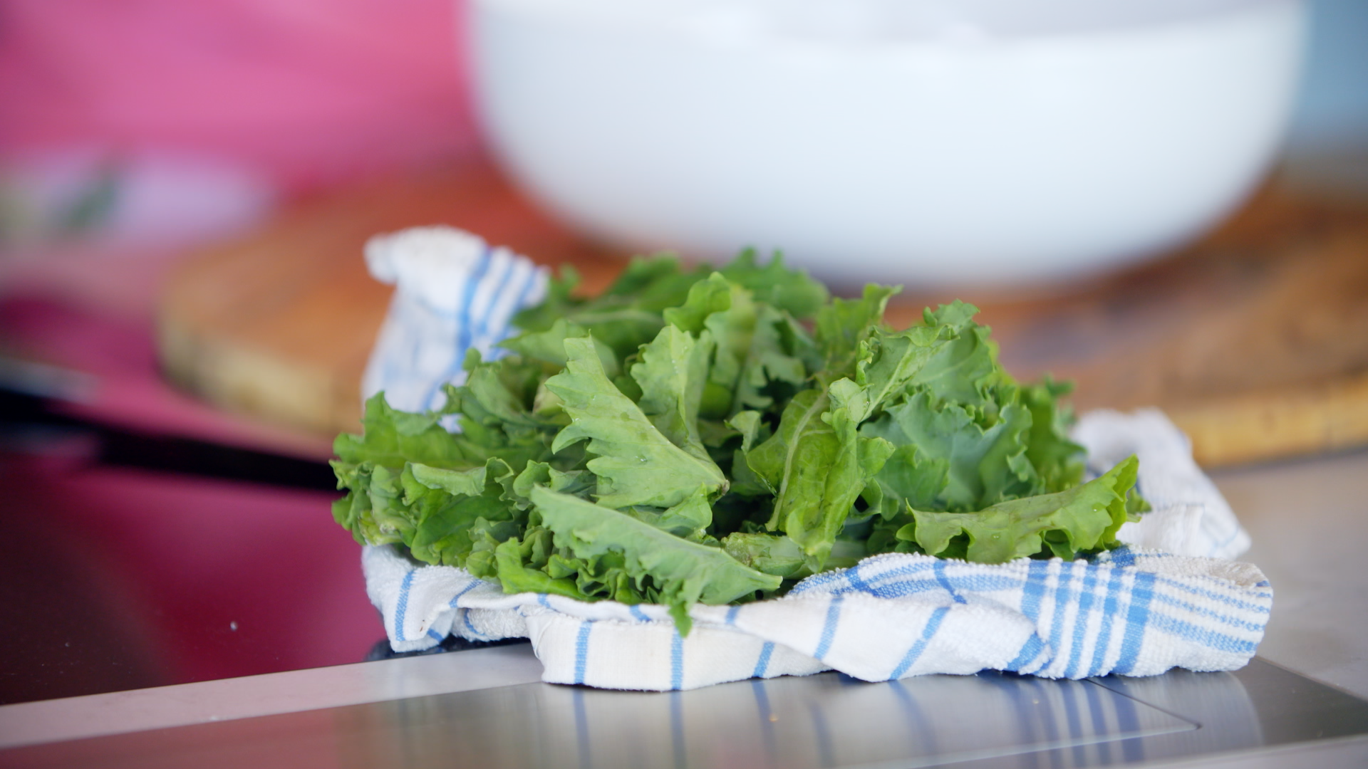 Grønnkålchips ferdig stekt