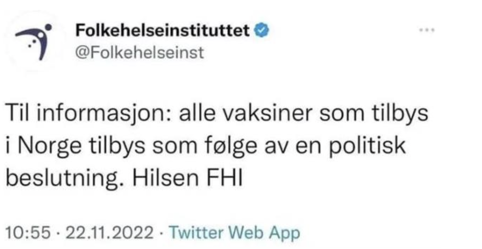 Uttalelse fra FHI