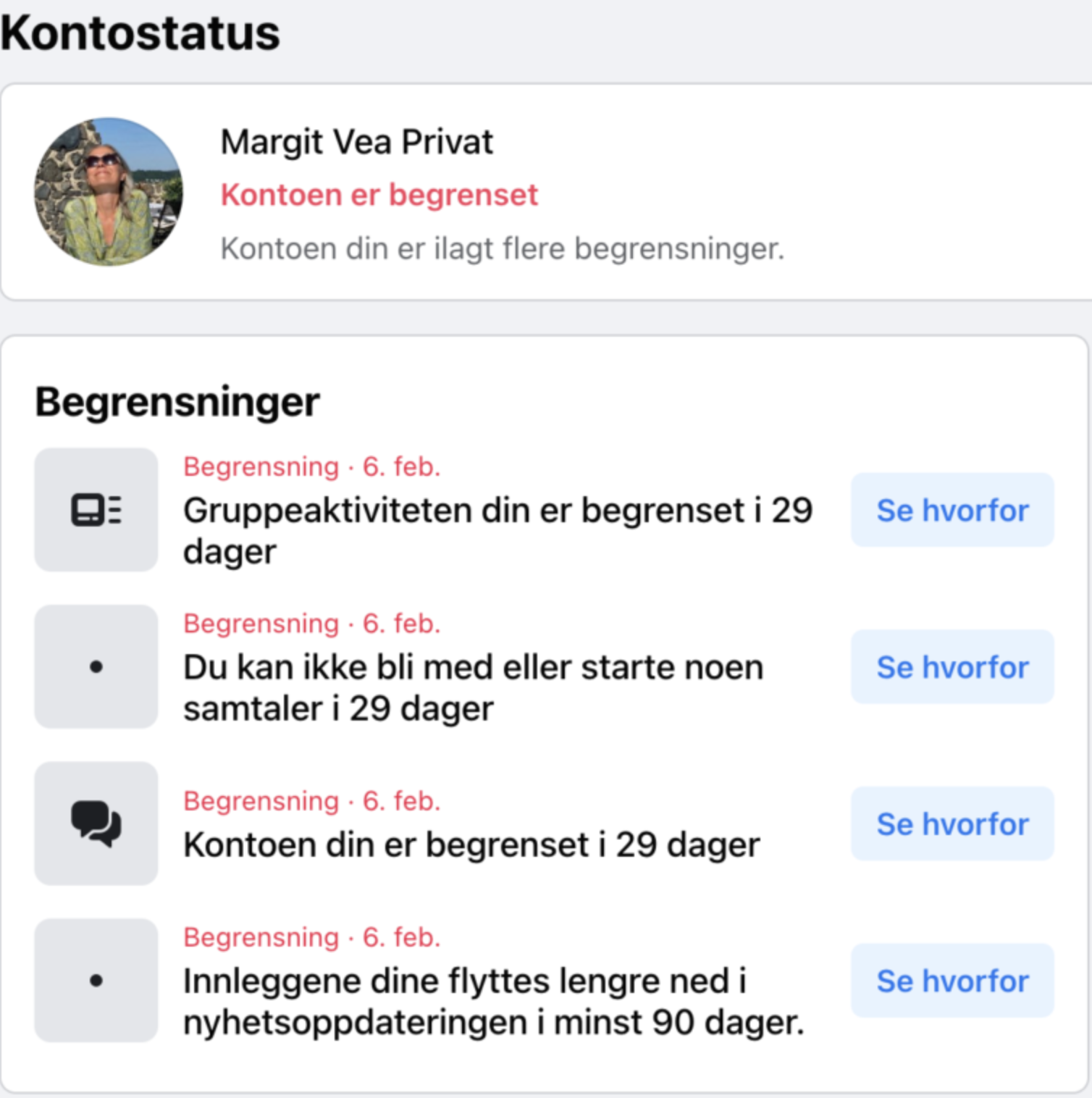 Facebook-kontobegrensning