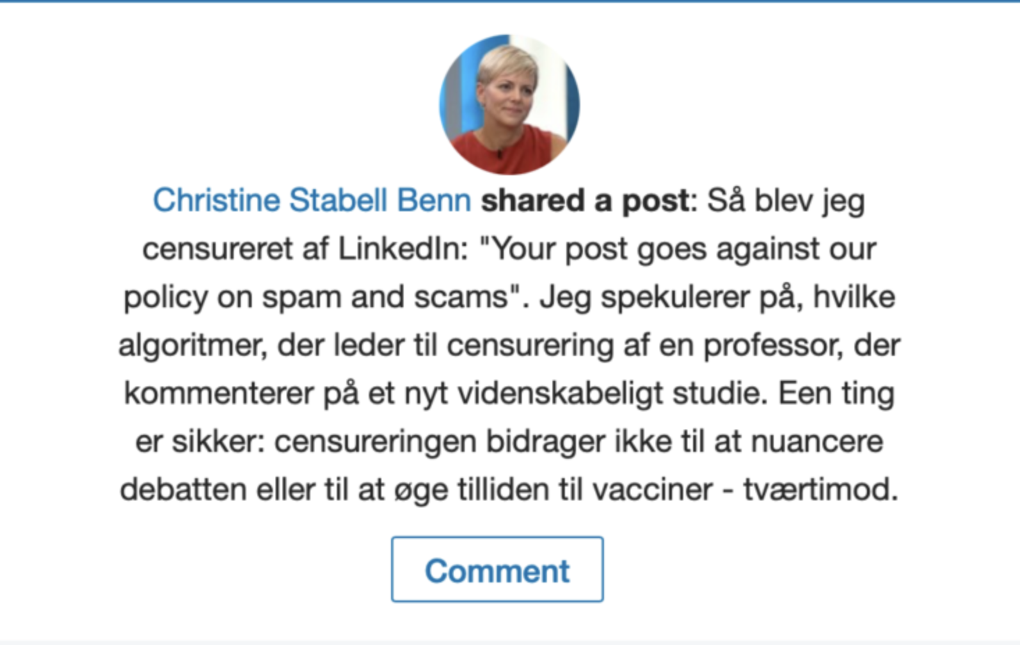 Christine Stabell Benn LinkedIn-innlegg
