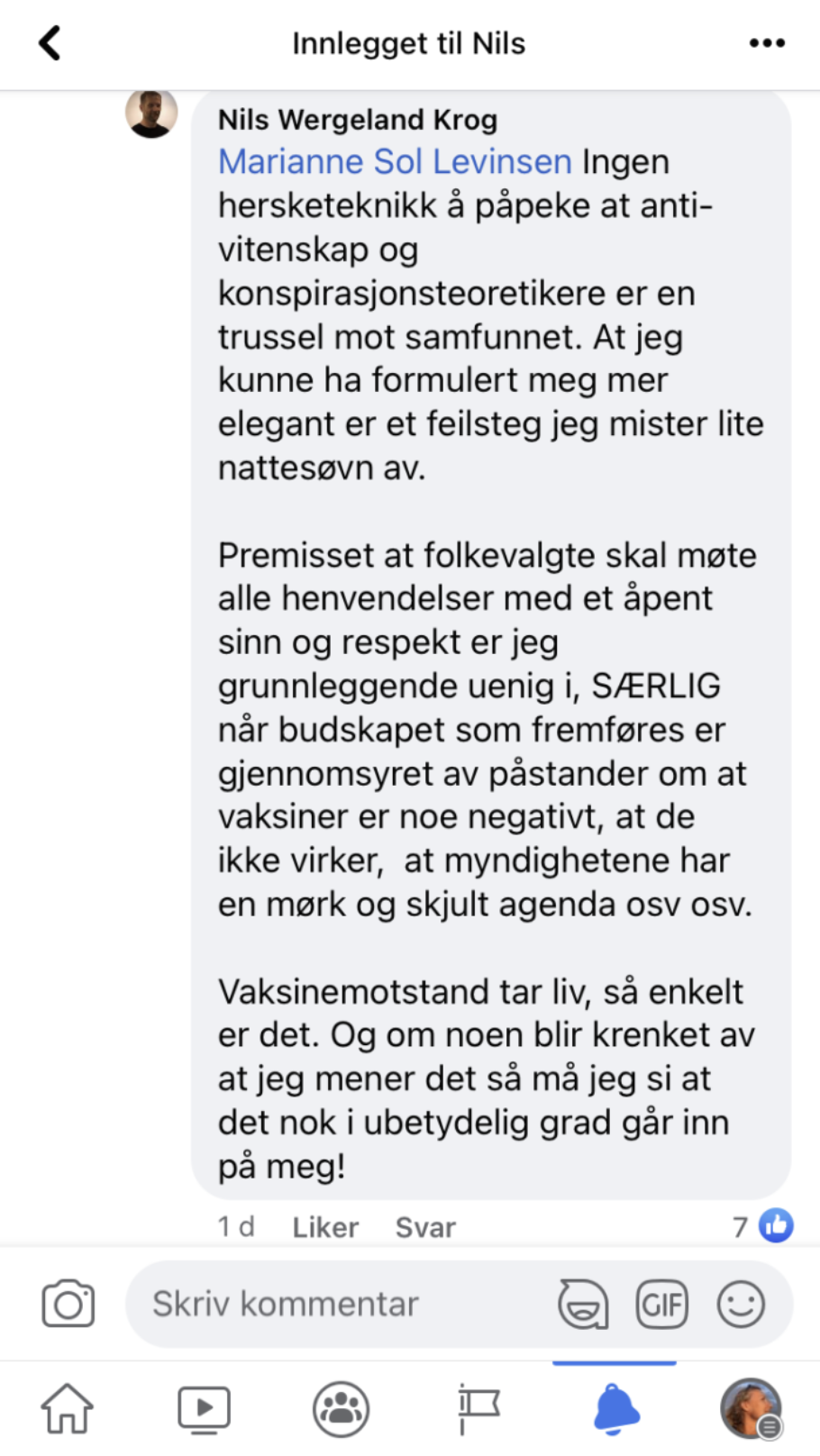 Kommentar fra Nils Wergeland Krog